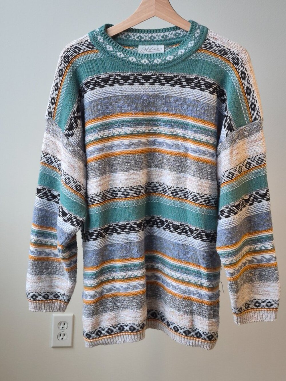 Vintage Adina Made USA Multicolor Knit Sweater One Size Geometric 80s 90s